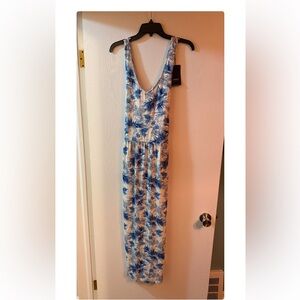 White and Blue Bamboo Maxi Dress